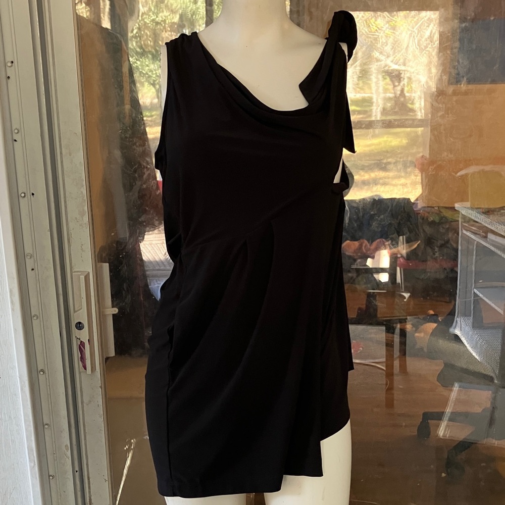 Emma & Michele Black Asymmetrical Blouse